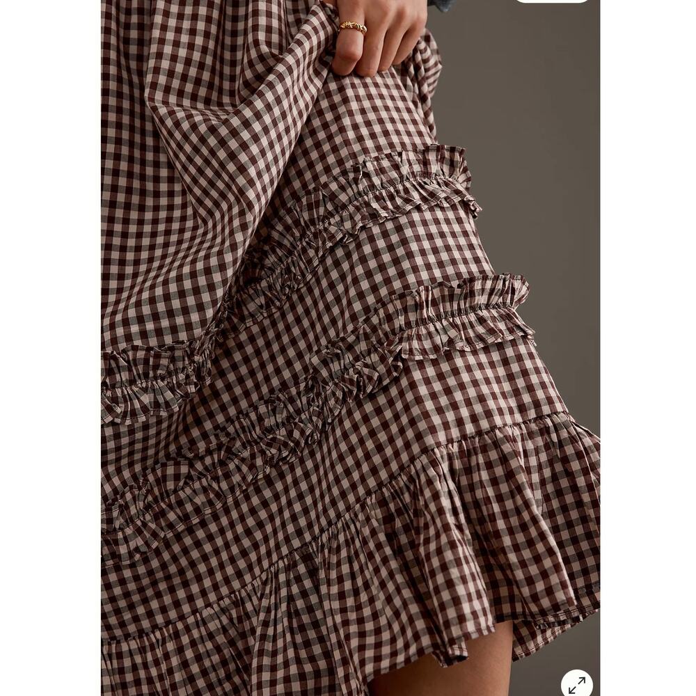 Damson Madder Rina Ruffle Midi Skirt Gingham Print Size US 6 - Picture 6 of 11